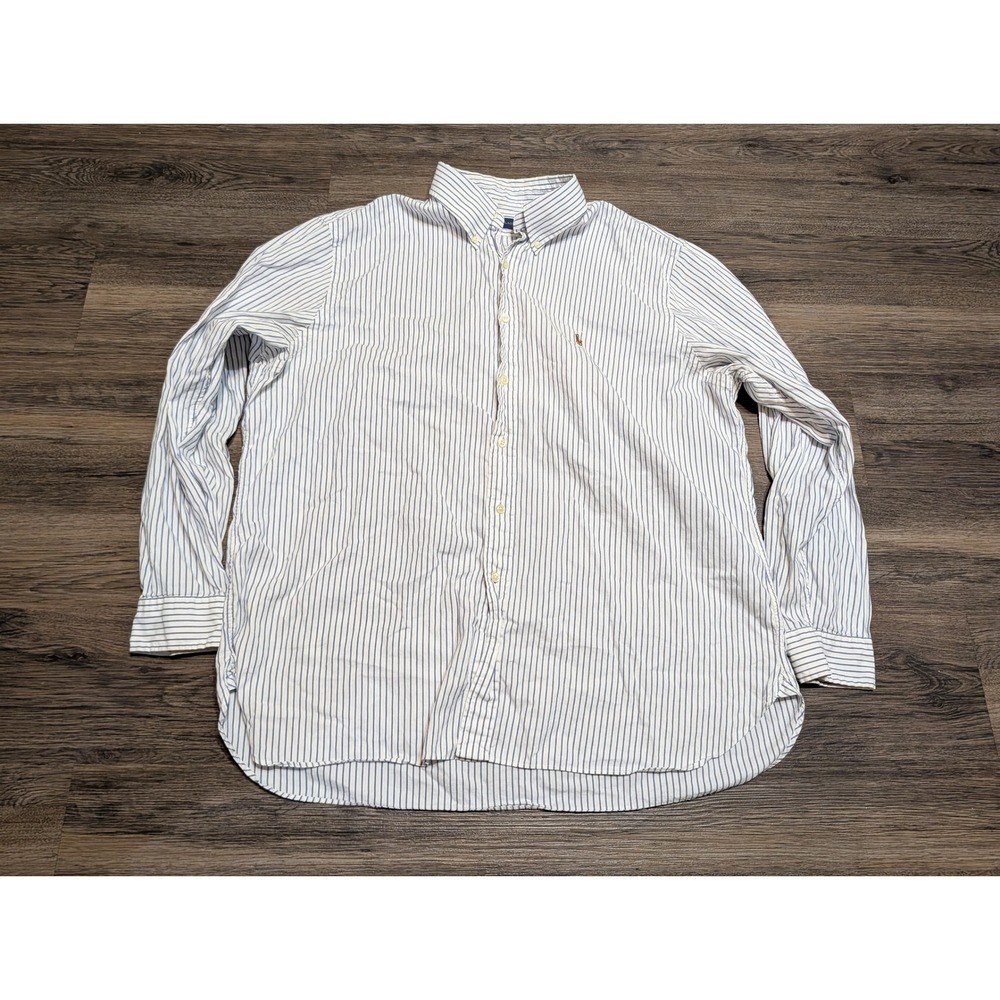 Ralph Lauren Mens Blue White Striped Long Sleeve Button Down Shirt 17.5 34-35